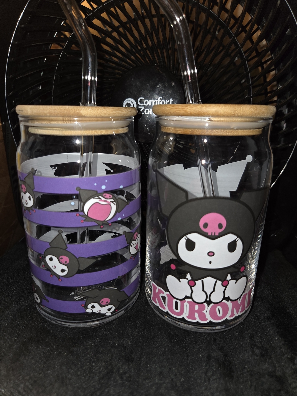 Sanrio Kuromi Purple Glass Tumbler with Bamboo Lid - Set of 2